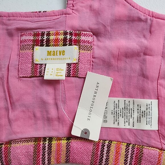 Maeve By Anthropologie Pink Combo Plaid Crop Top Size 2 - Picture 10 of 13
